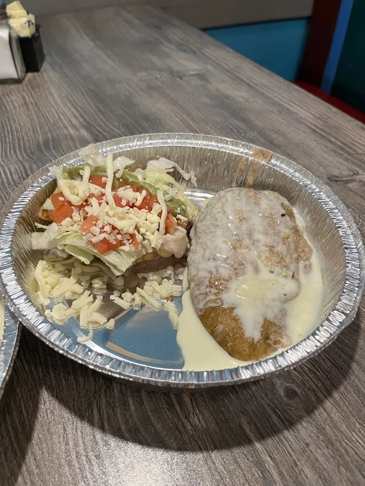 Special Dinner Poblano Tostada with Cheese Sauce